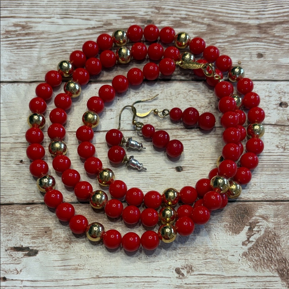 Napier Red and Gold Beaded Necklace